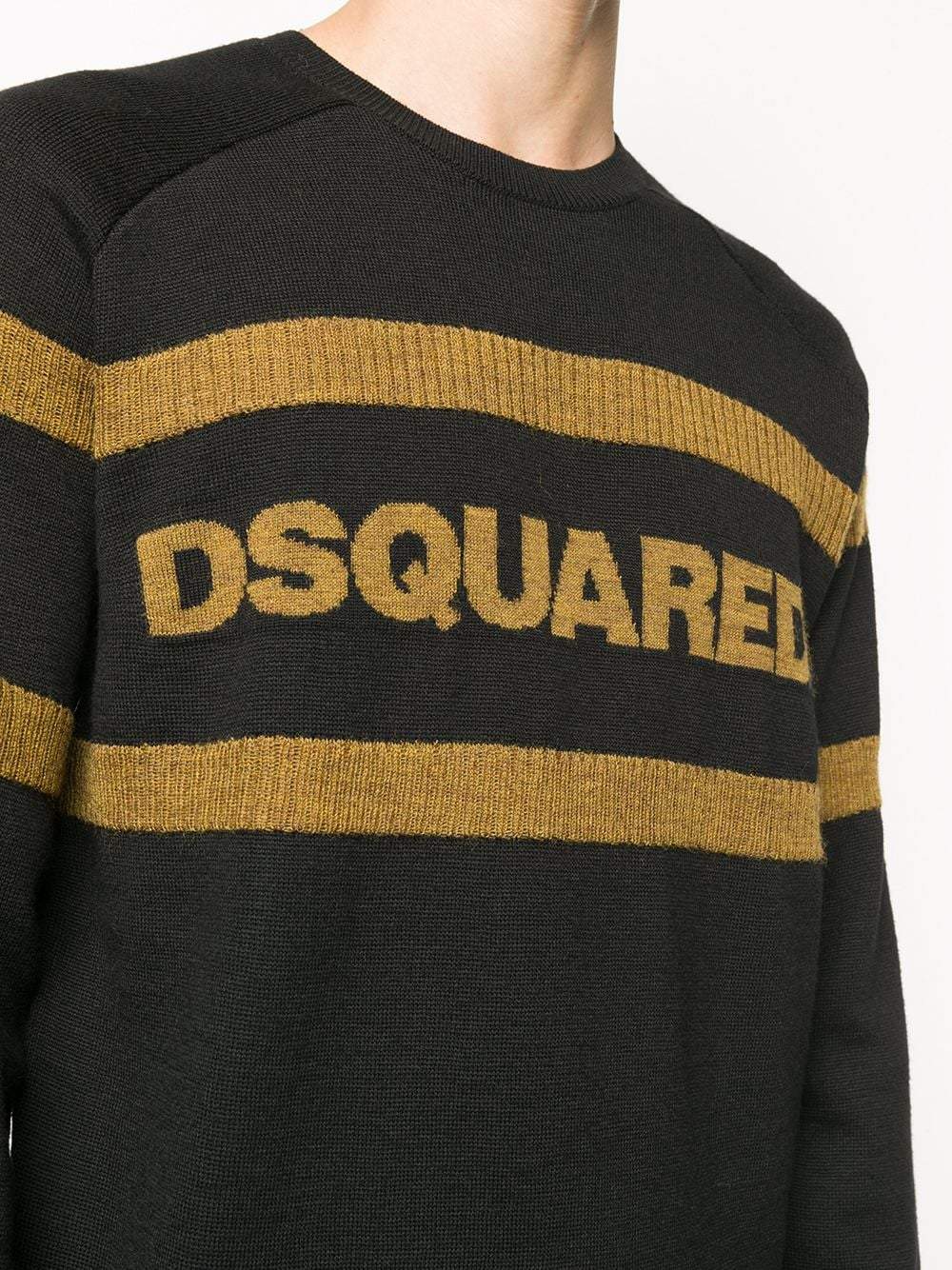 DSQUARED2 Logo Stripe Knit Sweatshirt Black - Maison De Fashion 