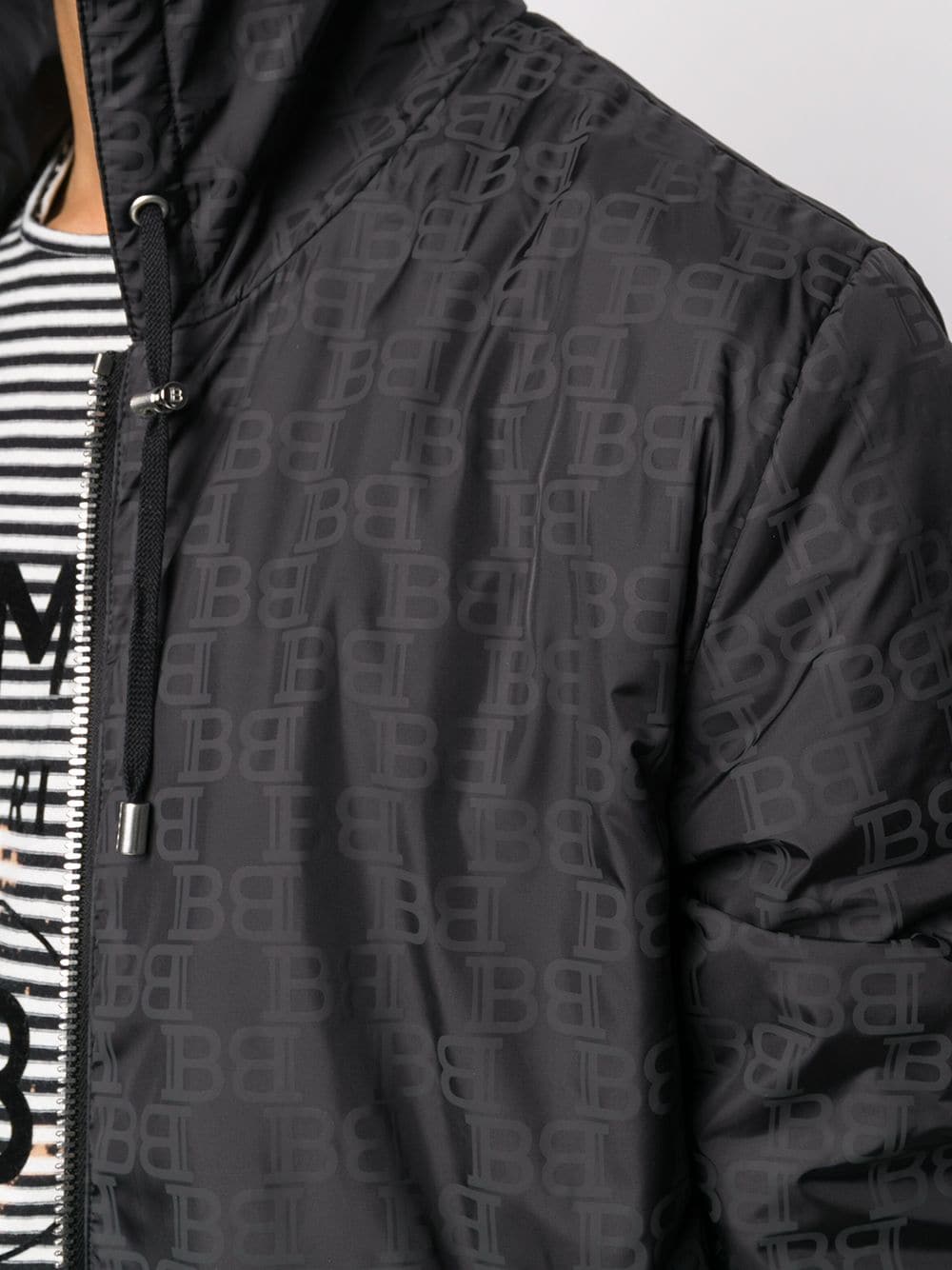 BALMAIN monogram-print hooded jacket black - Maison De Fashion 