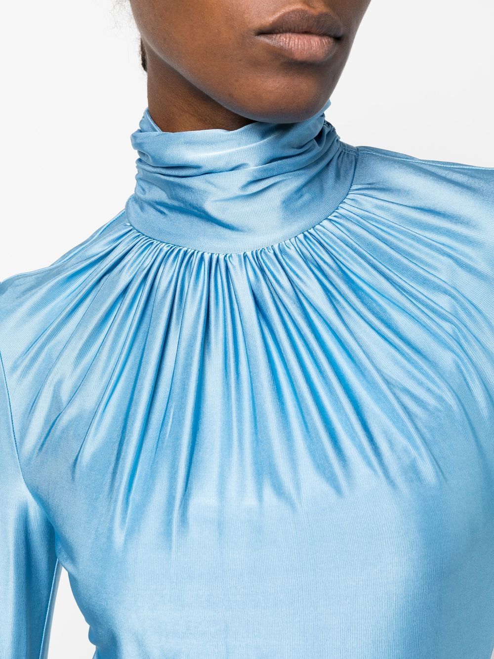 PACO RABANNE Ruched Long Sleeved Top Blue - MAISONDEFASHION.COM