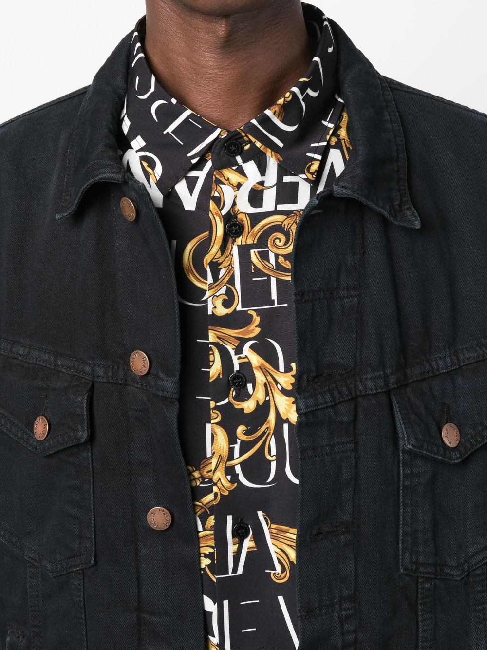 VERSACE Baroque Print Logo Shirt Black - MAISONDEFASHION.COM