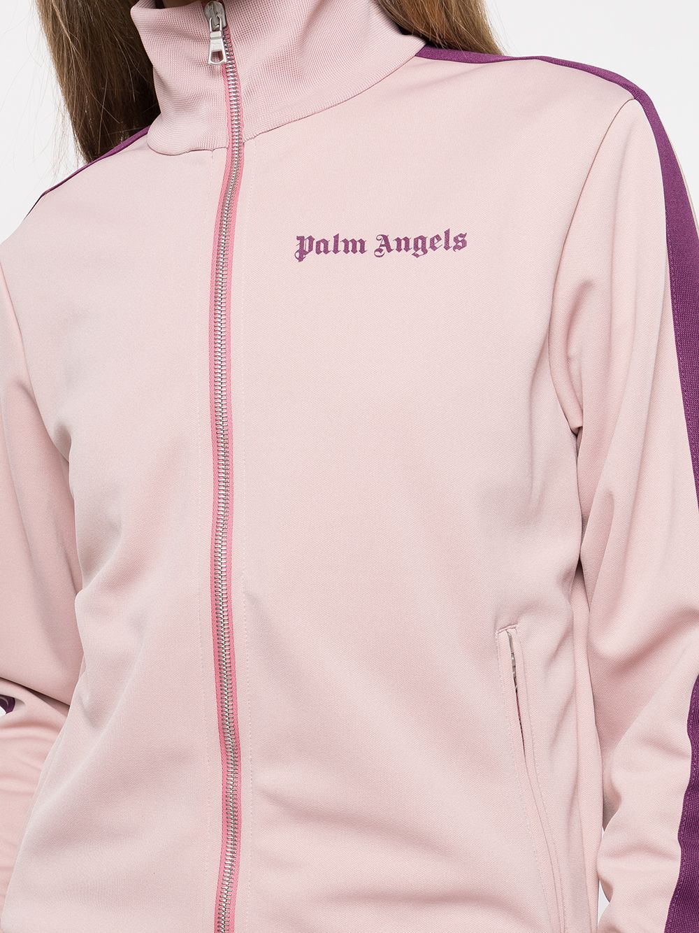 PALM ANGELS WOMEN Side-stripe logo-print track jacket Mauve - MAISONDEFASHION.COM