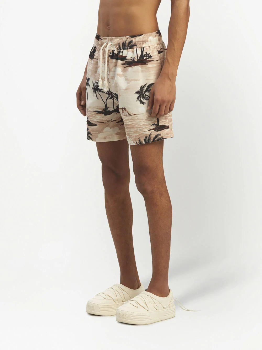 PALM ANGELS Hawaiian Dream Swim Shorts Beige/Black - MAISONDEFASHION.COM