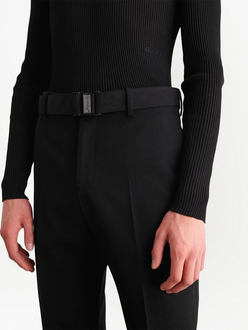 OFF-WHITE Buckle Dry Wool Slim Trousers Black - MAISONDEFASHION.COM