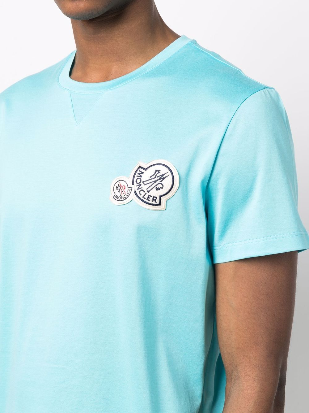MONCLER Double Logo T-Shirt Light Blue - MAISONDEFASHION.COM