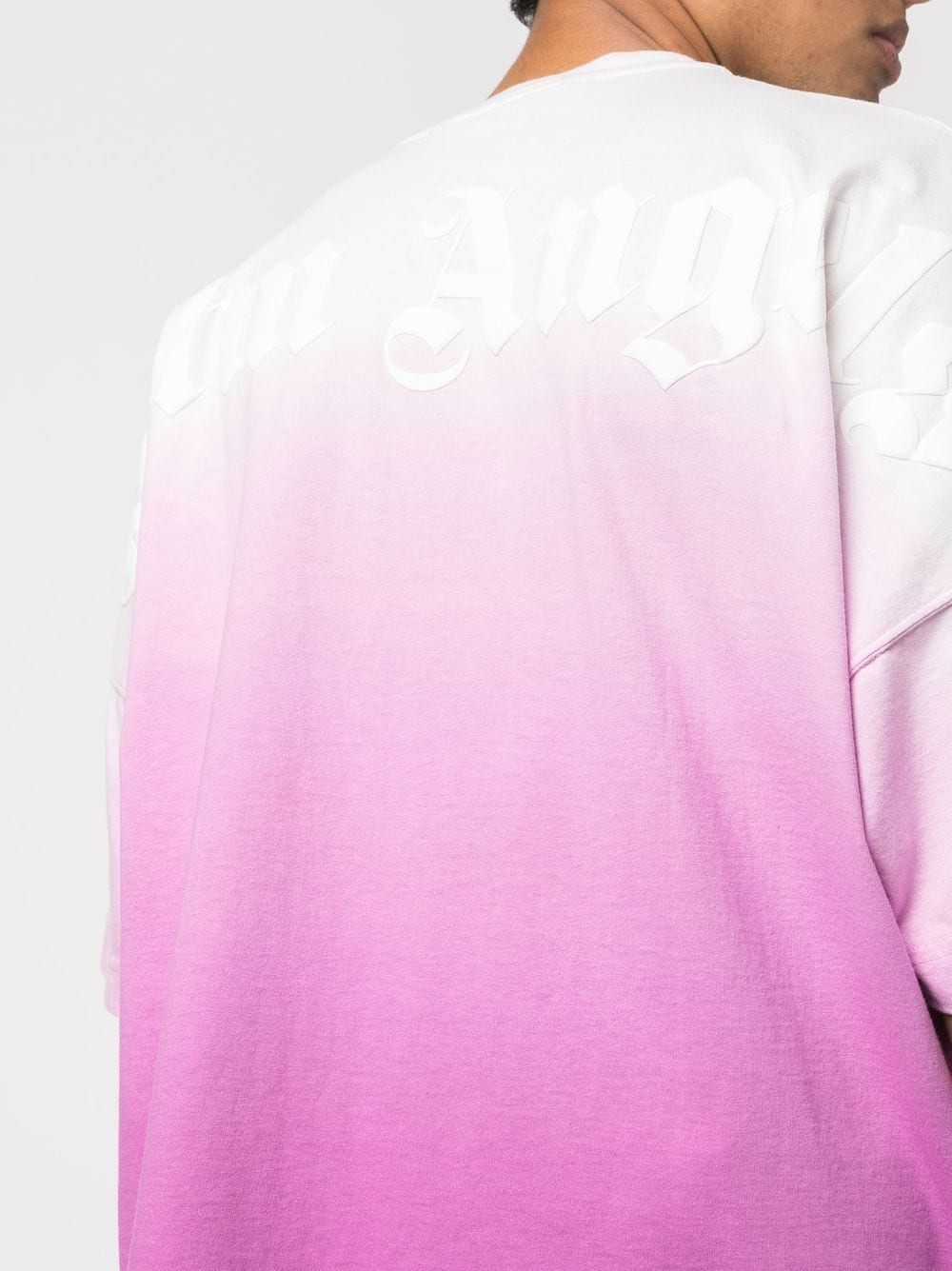 PALM ANGELS Gradient Over Logo Tee Purple/White - MAISONDEFASHION.COM