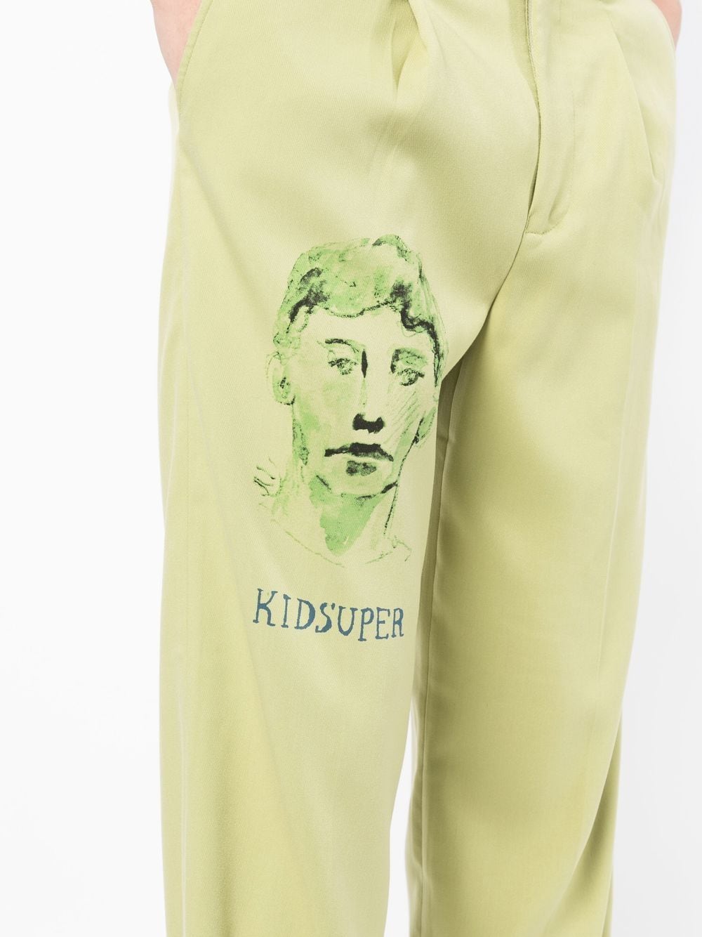 KIDSUPER Graphic-print straight-leg tailored trousers Green - MAISONDEFASHION.COM