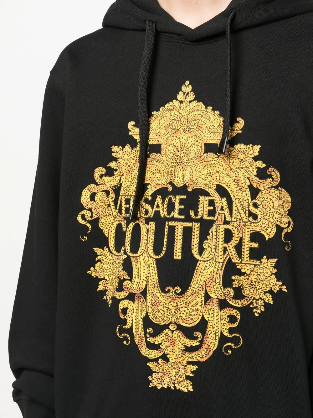 VERSACE Baroque Crystal Logo Hoodie Black - MAISONDEFASHION.COM