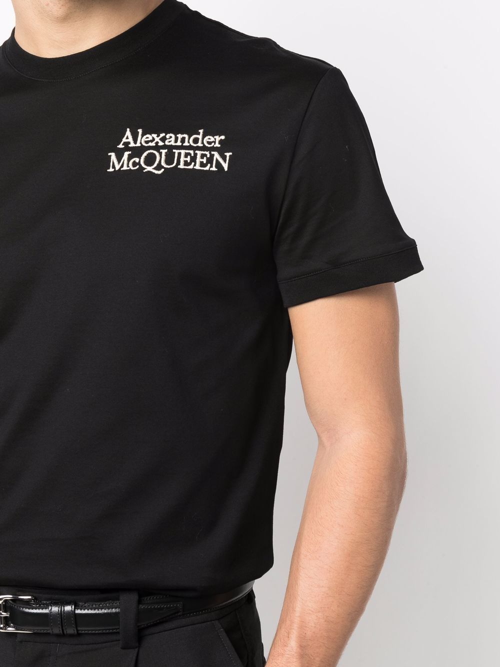 ALEXANDER MCQUEEN Embroidered Logo T-Shirt Black - MAISONDEFASHION.COM