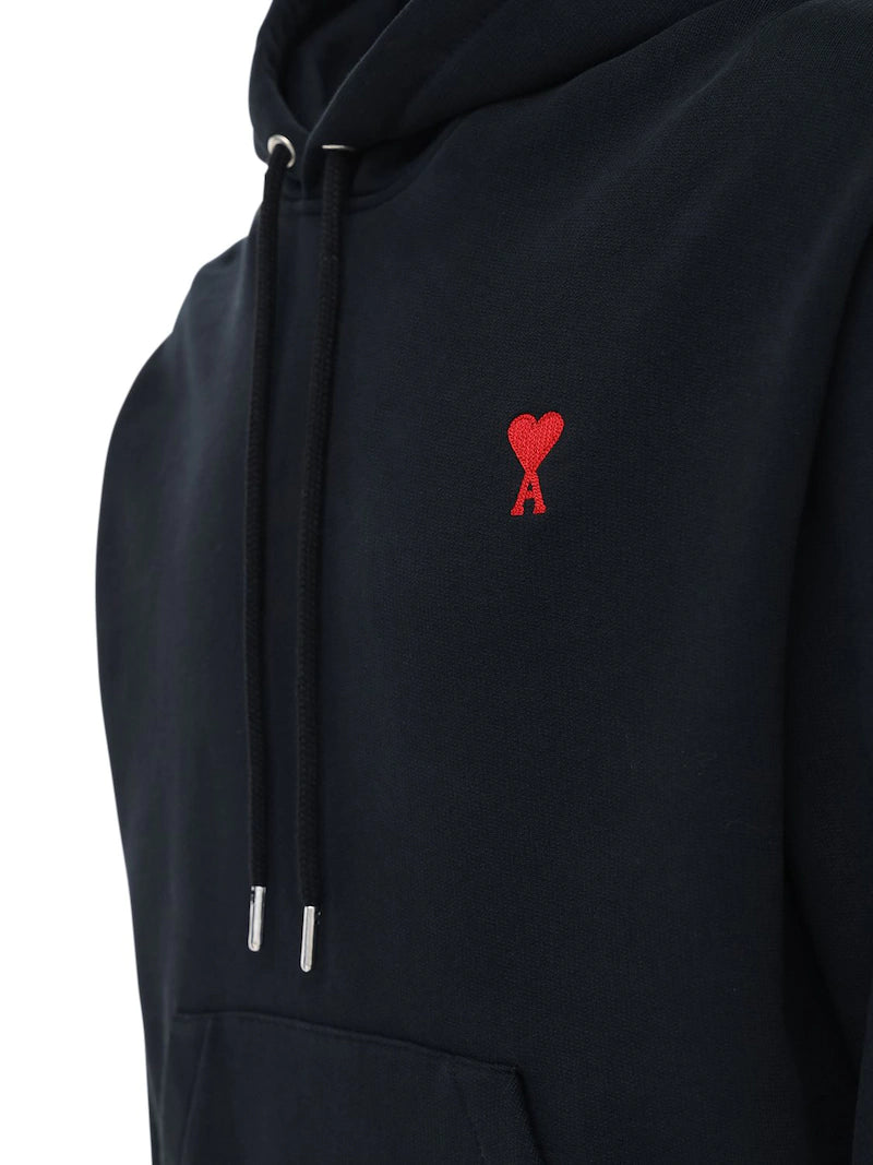 AMI PARIS Ami De Coeur Logo Hoodie Black - MAISONDEFASHION.COM