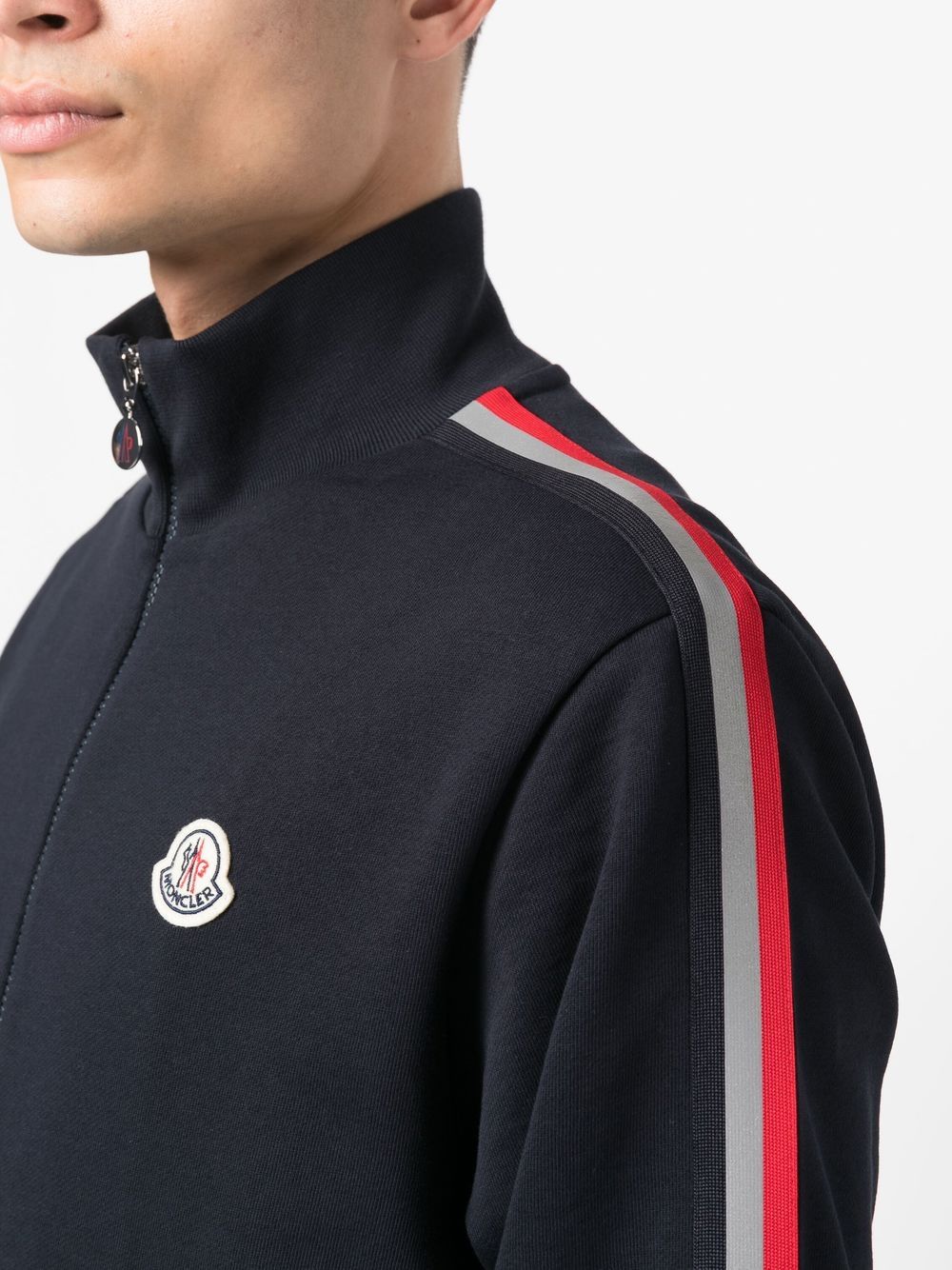 MONCLER Logo Patch Embroidered Zip Up Jacket Navy - MAISONDEFASHION.COM