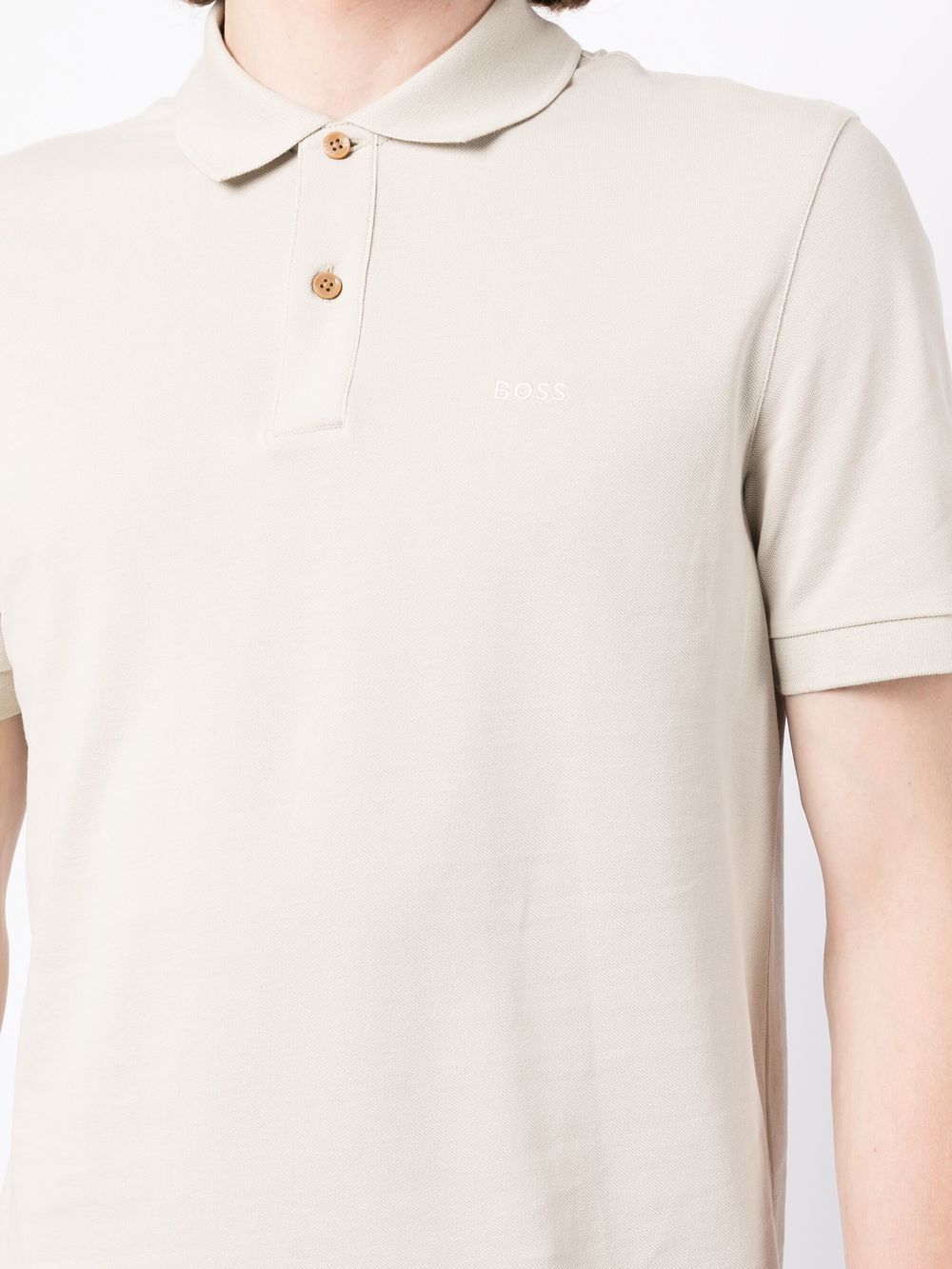 BOSS Short-Sleeved Embroidered Logo Polo Shirt Light Beige - MAISONDEFASHION.COM
