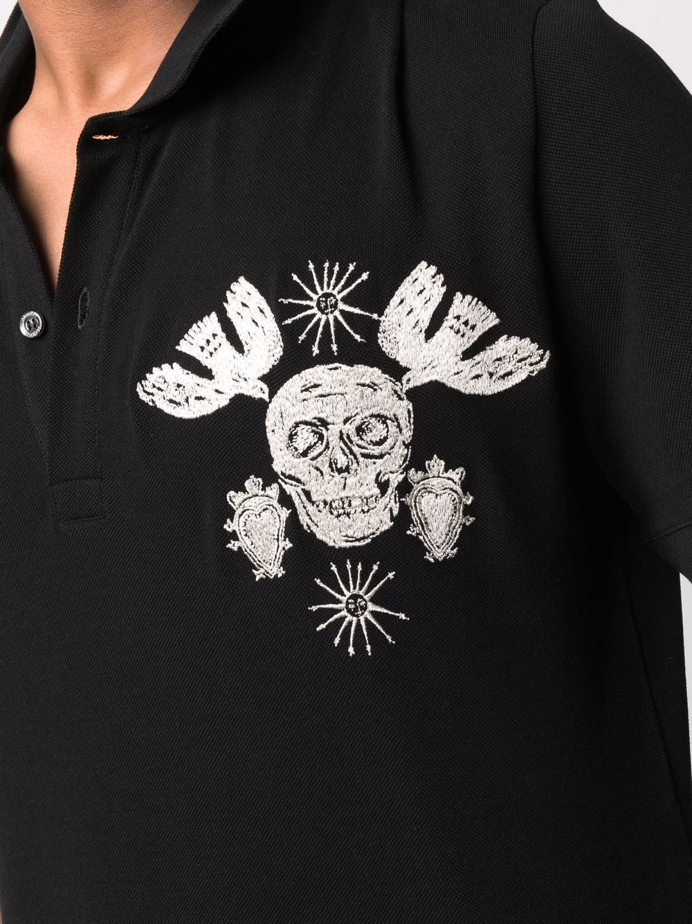 ALEXANDER MCQUEEN Papercut Skull Embroidered Polo Shirt Black - MAISONDEFASHION.COM