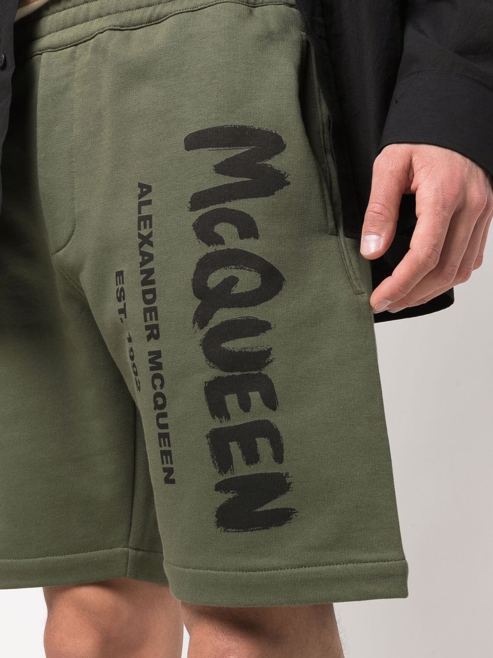 ALEXANDER MCQUEEN Side Logo-Print Shorts Green - MAISONDEFASHION.COM