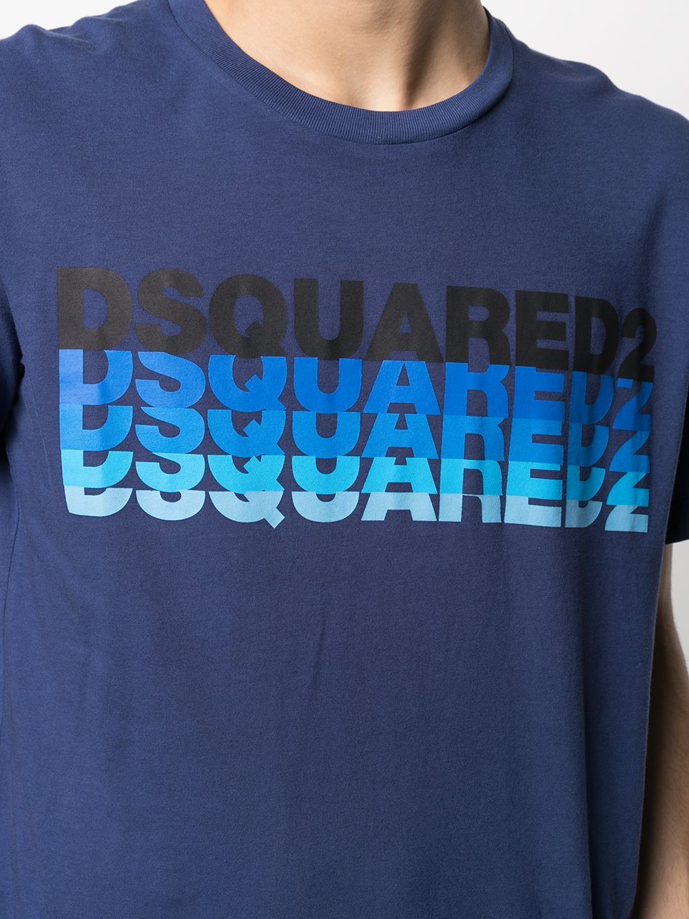 DSQUARED2 Gradient Effect Logo T-Shirt Blue - MAISONDEFASHION.COM