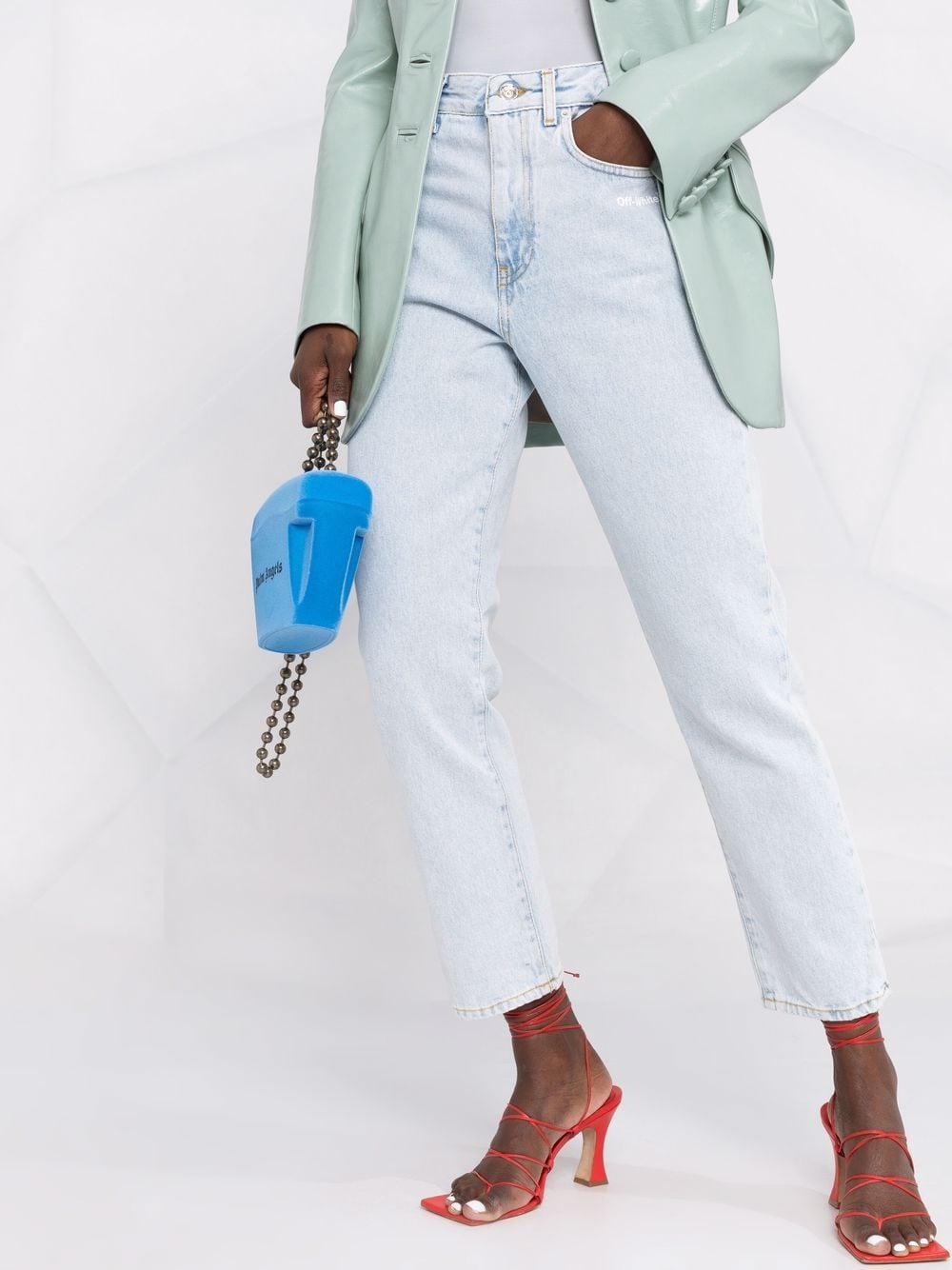 OFF-WHITE WOMEN Diag Straight Leg Light Blue Jeans - MAISONDEFASHION.COM