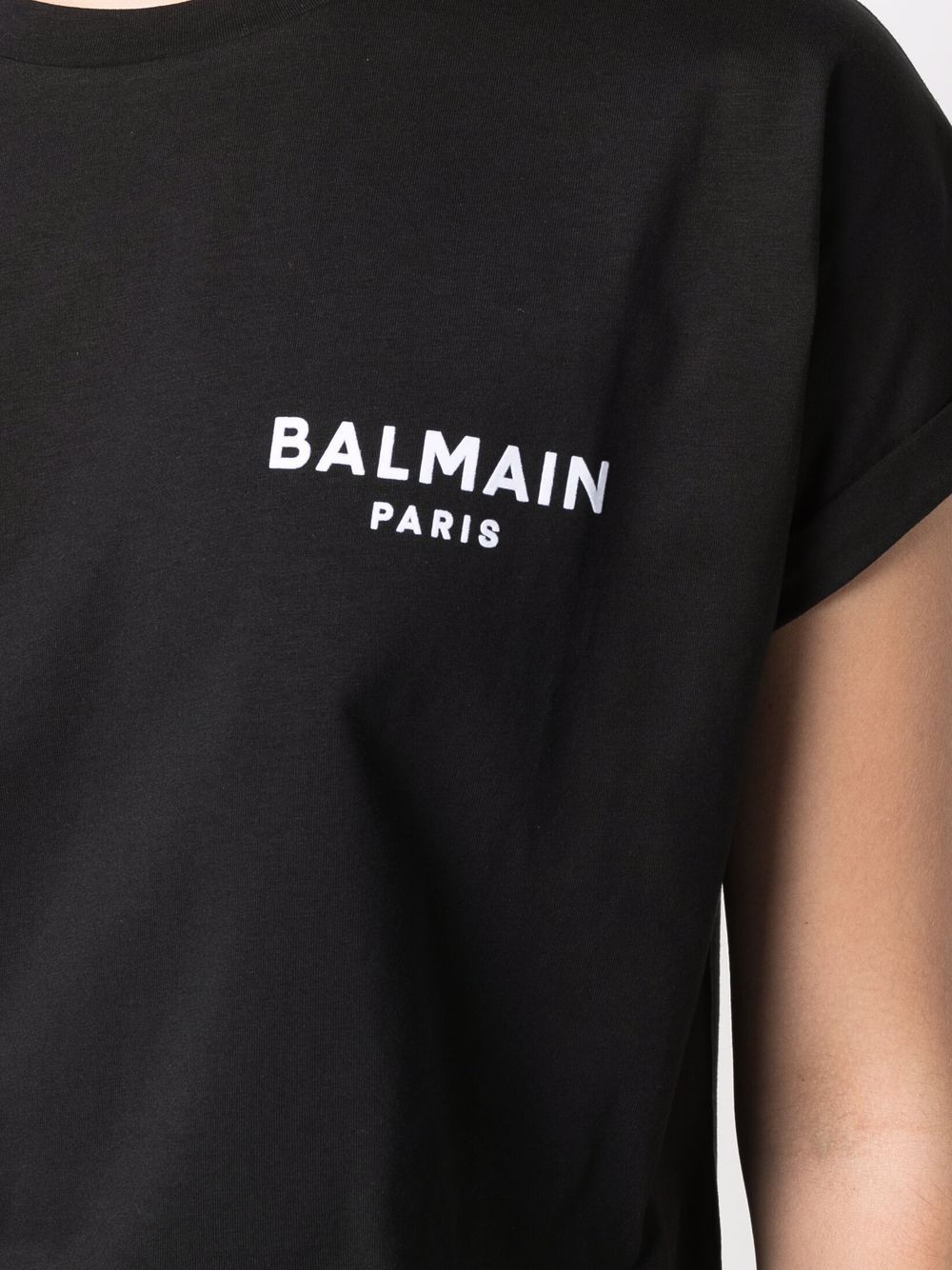 BALMAIN WOMEN Logo-print cropped T-shirt Black - MAISONDEFASHION.COM