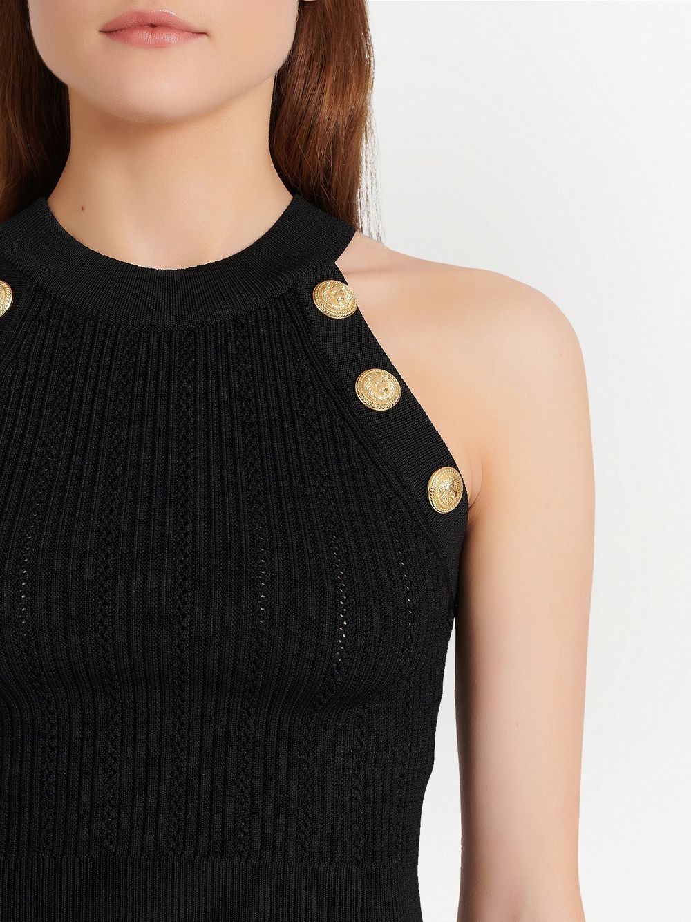 BALMAIN WOMEN 6 Button Crop Top Black - MAISONDEFASHION.COM