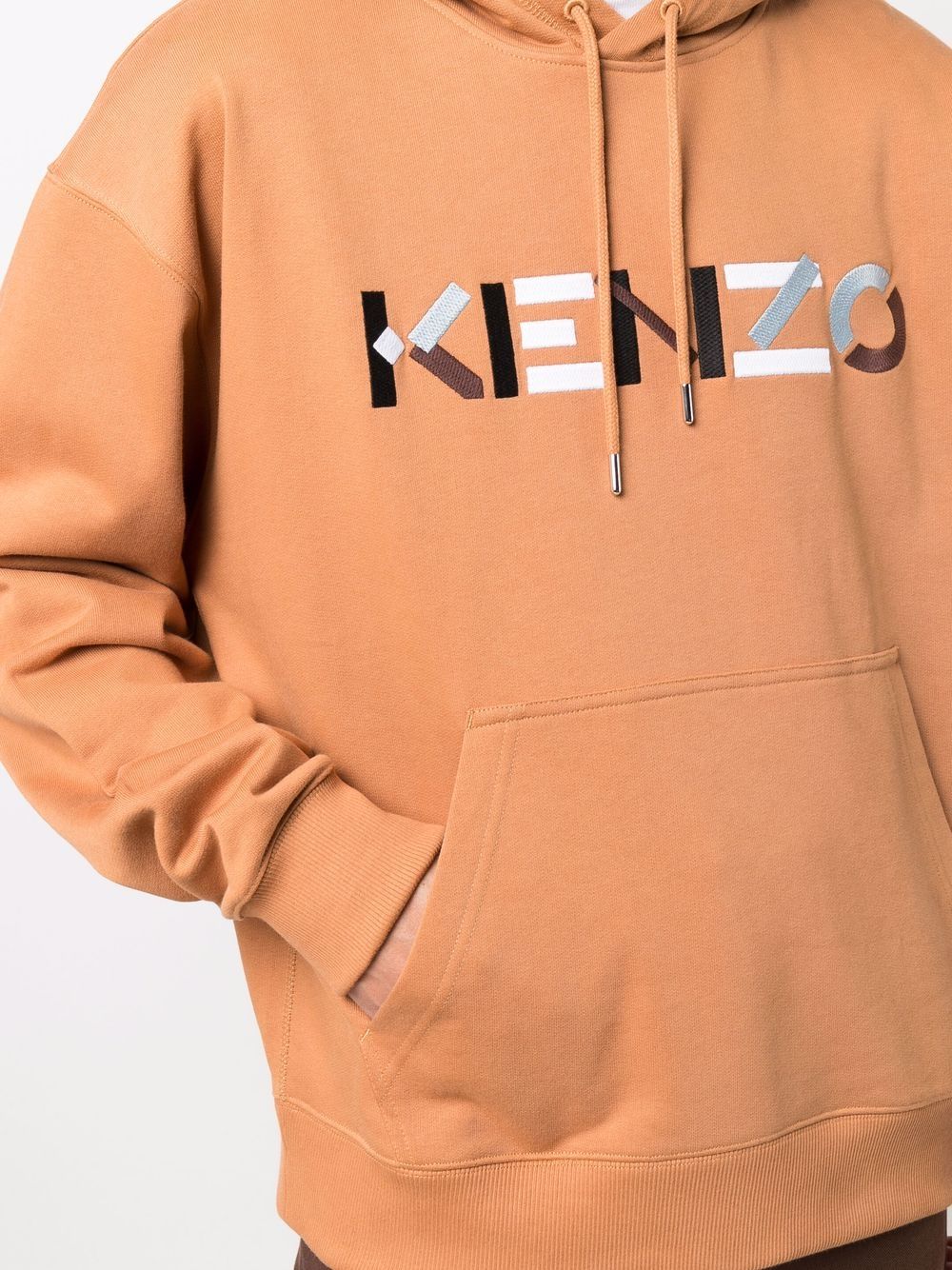KENZO Logo Embroidered Hoodie Orange - MAISONDEFASHION.COM