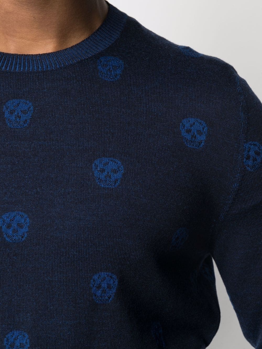 ALEXANDER MCQUEEN Skull Intarsia Knit Sweatshirt Navy - MAISONDEFASHION.COM