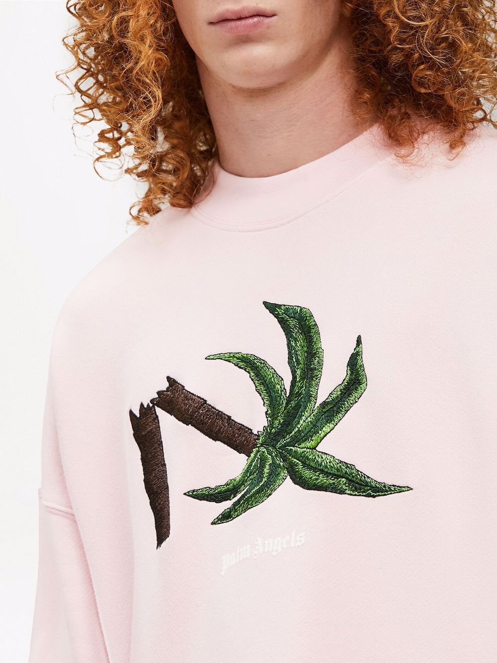 PALM ANGELS MEN Broken Palm Crew Pink Green - MAISONDEFASHION.COM