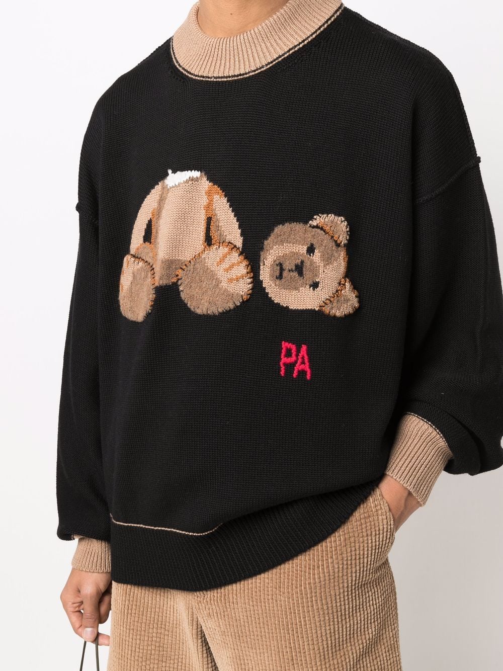 PALM ANGELS Bear Intarsia Knit Sweatshirt Black - MAISONDEFASHION.COM
