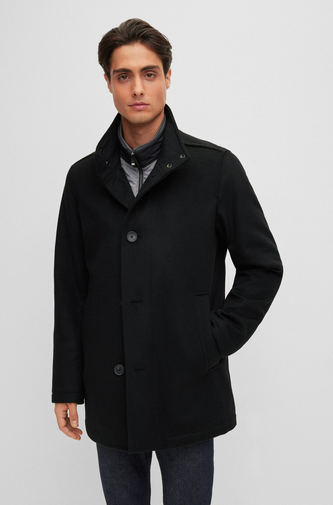 BOSS Coxtan Single-breasted Coat Black - MAISONDEFASHION.COM