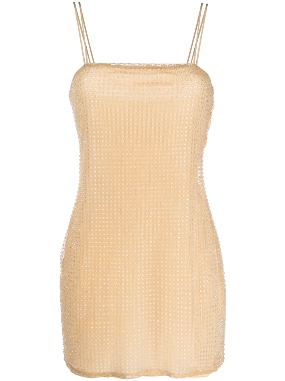 ALEXANDER WANG WOMEN Embellished Mesh Mini Dress Light Beige - MAISONDEFASHION.COM