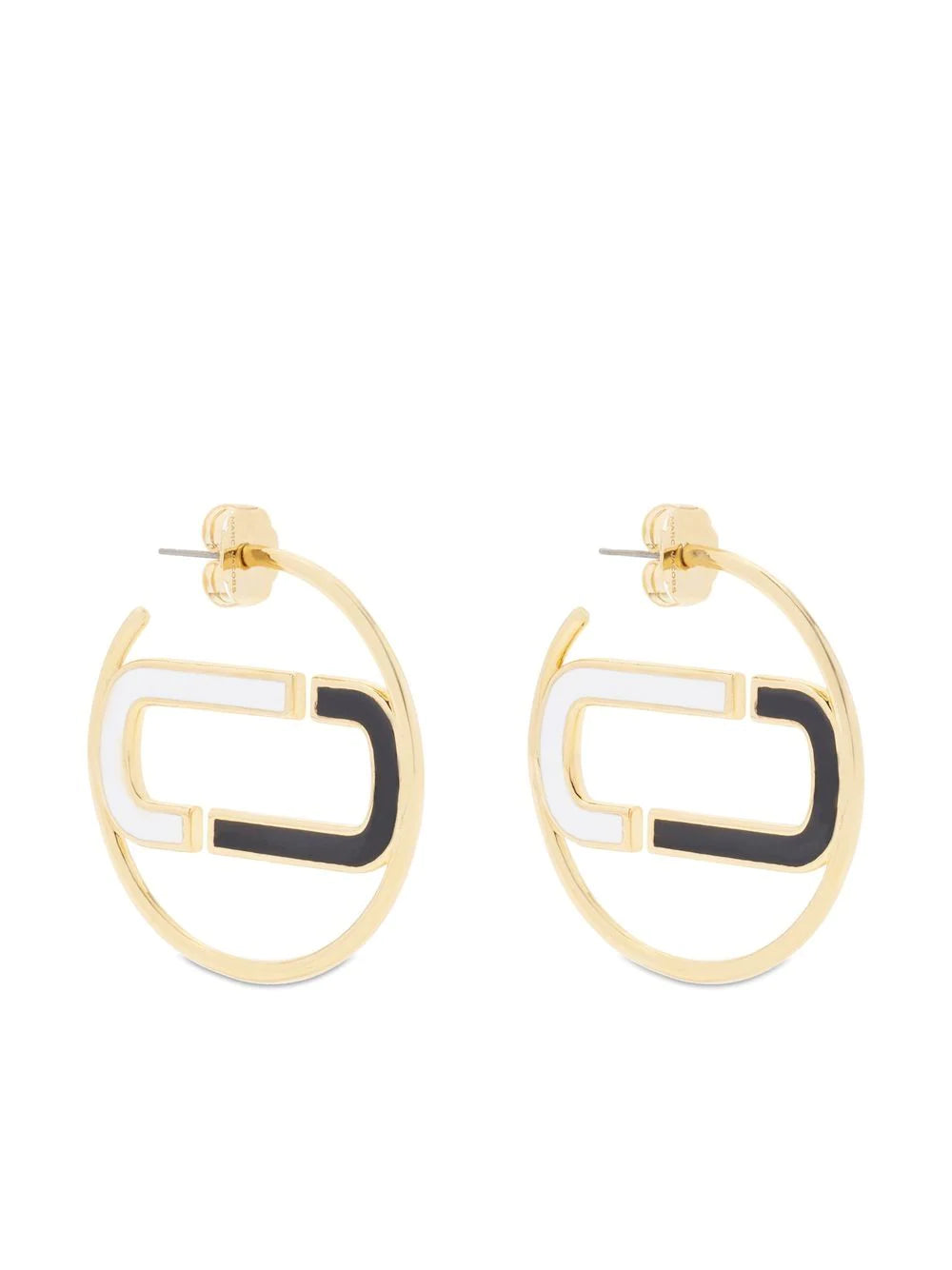 MARC JACOBS WOMEN J Marc Large Flat Hoops Black/Gold - MAISONDEFASHION.COM