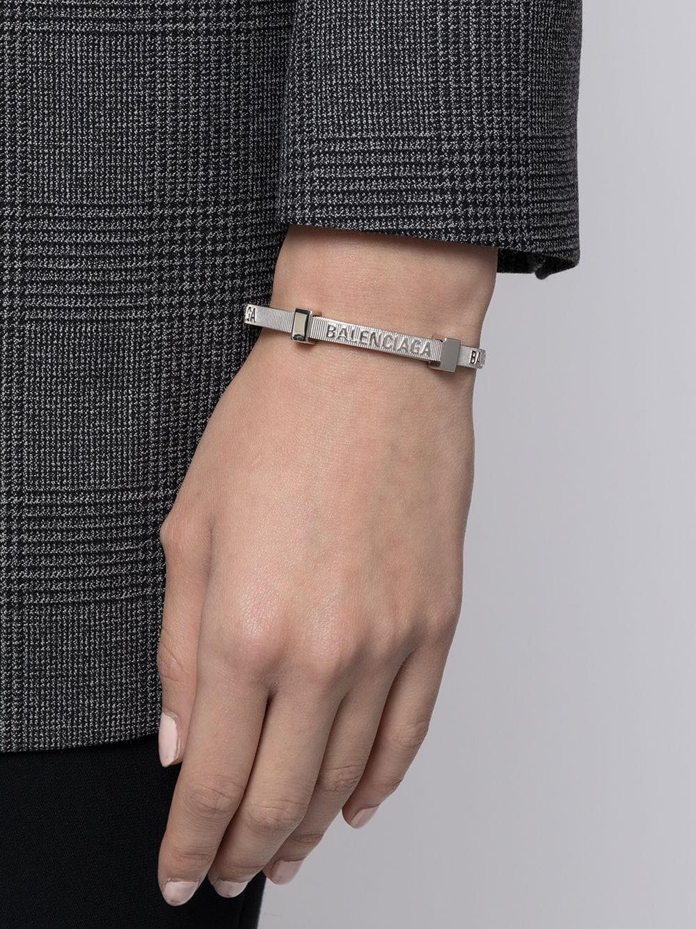 BALENCIAGA Force Striped Bracelet Silver - MAISONDEFASHION.COM