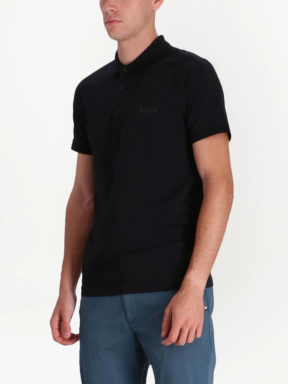 BOSS Rhinestone-logo Polo Shirt Black - MAISONDEFASHION.COM