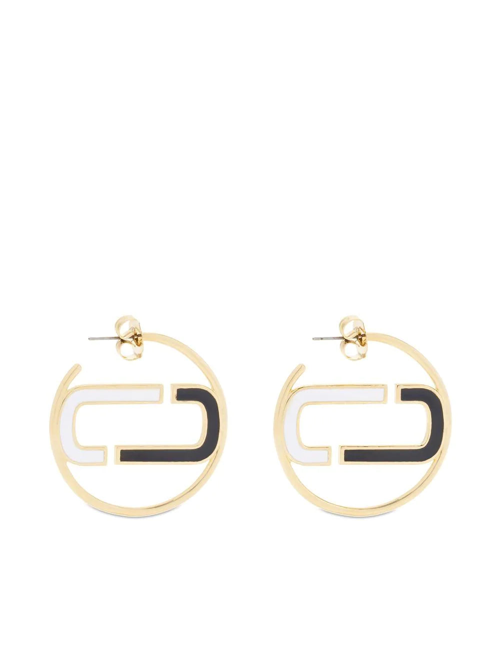 MARC JACOBS WOMEN J Marc Large Flat Hoops Black/Gold - MAISONDEFASHION.COM