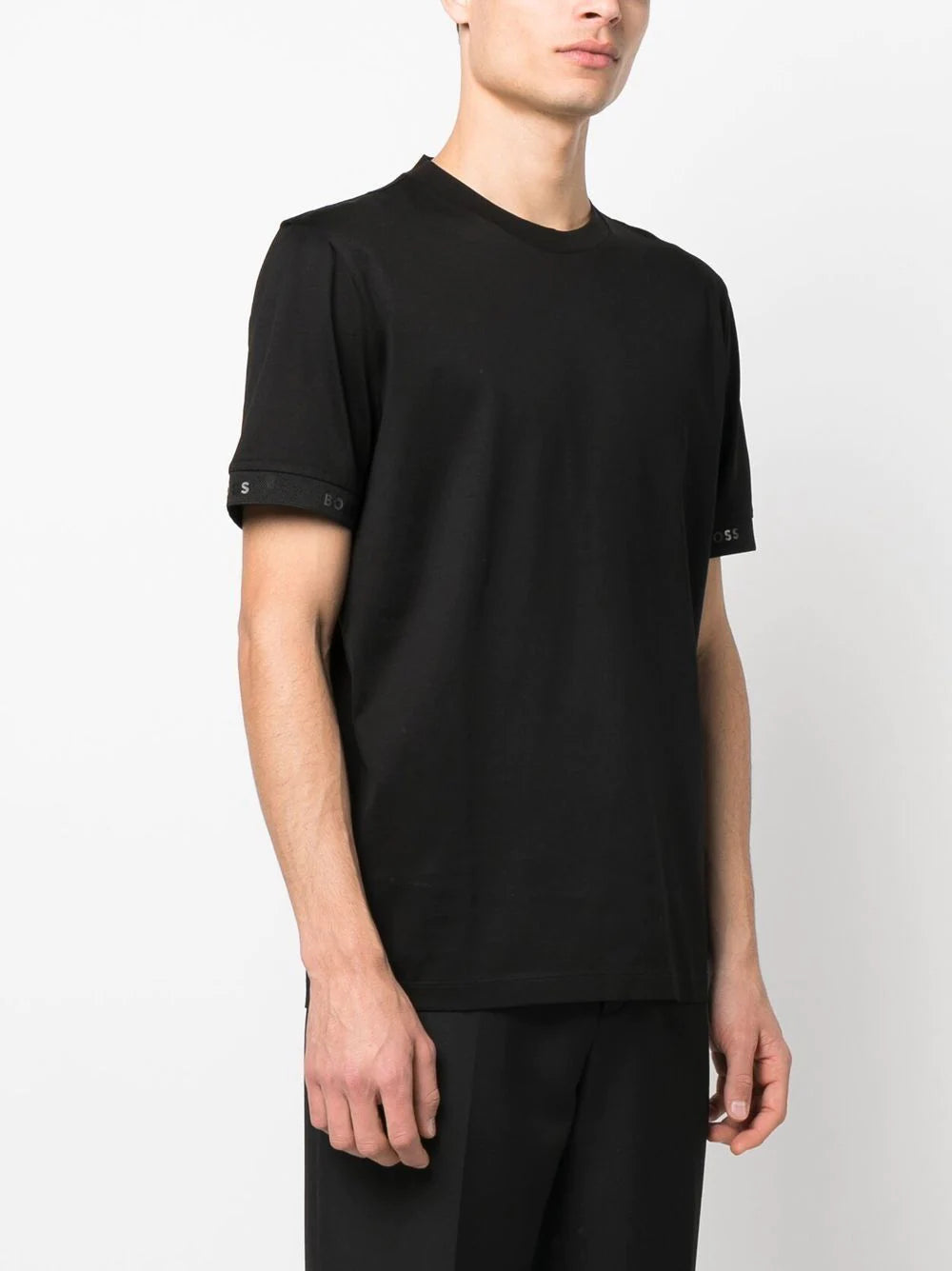 BOSS Logo-print Strap Cotton T-shirt Black - MAISONDEFASHION.COM