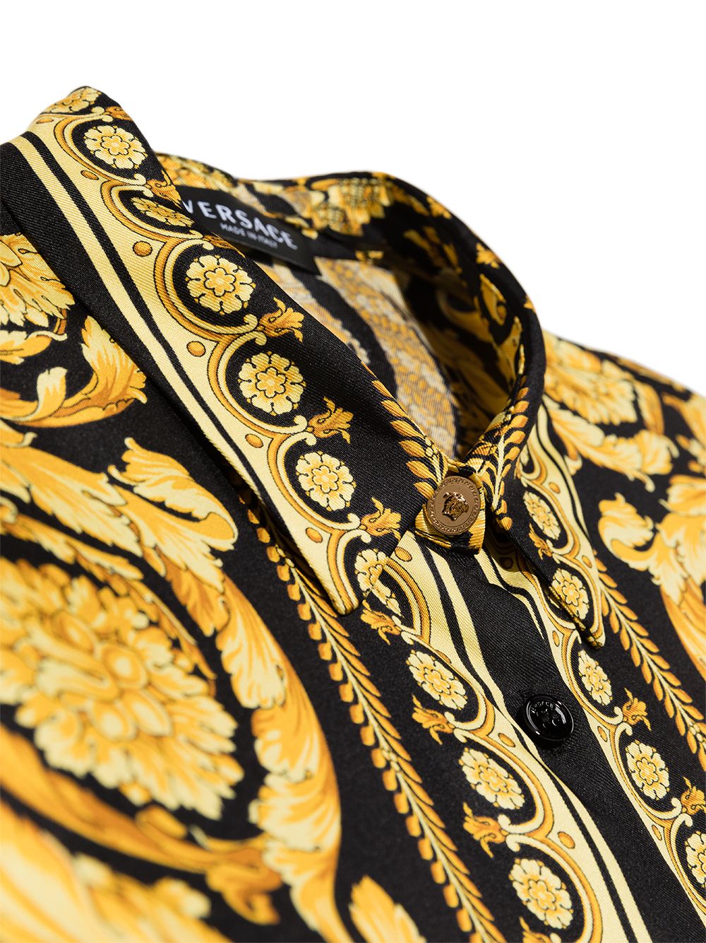 VERSACE KIDS Barocco-print Silk Shirt Black/Gold - MAISONDEFASHION.COM