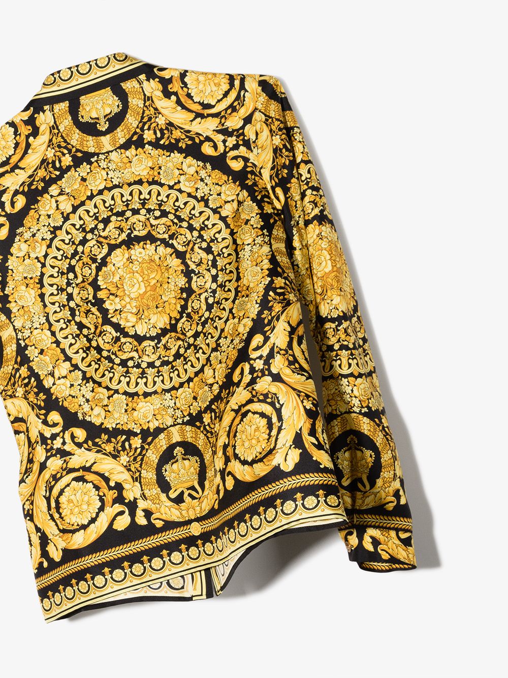 VERSACE KIDS Barocco-print Silk Shirt Black/Gold - MAISONDEFASHION.COM