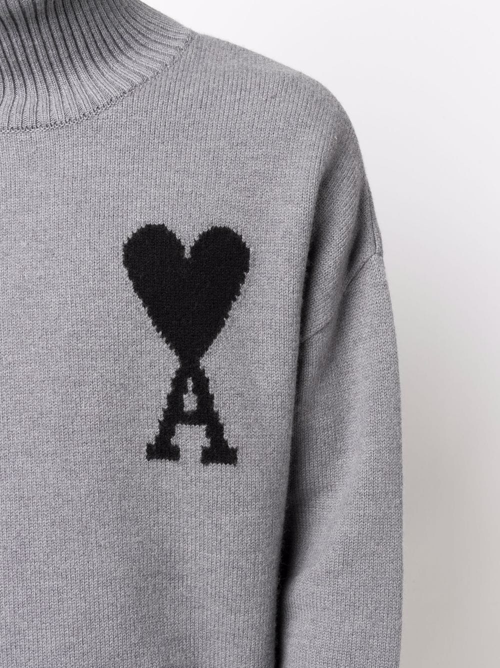 AMI PARIS Ami De Coeur Unisex Funnel Neck Sweater Grey/Black - MAISONDEFASHION.COM