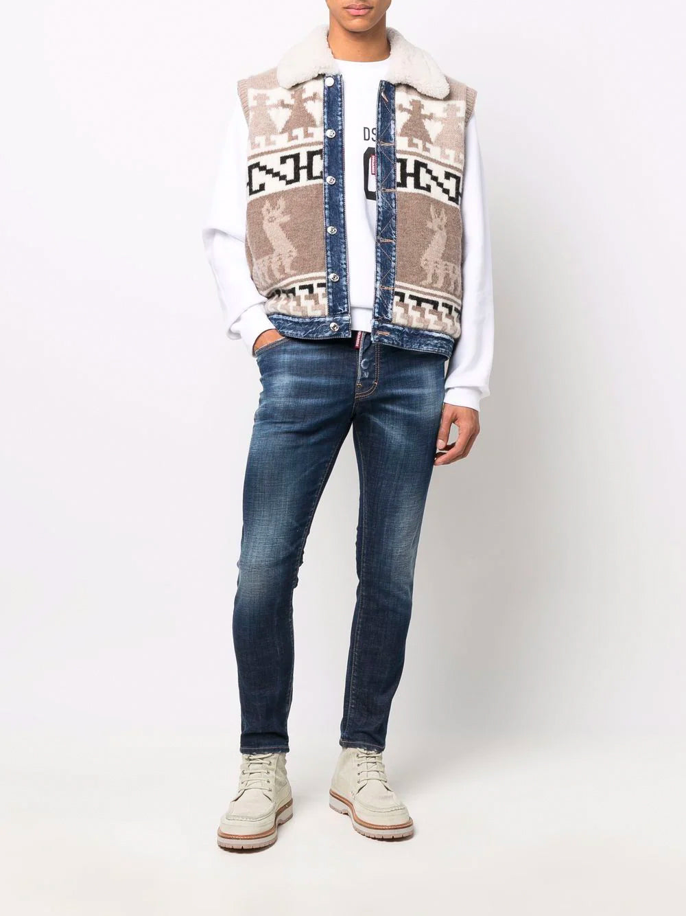 DSQUARED2 Knit Panel Denim Jacket - MAISONDEFASHION.COM