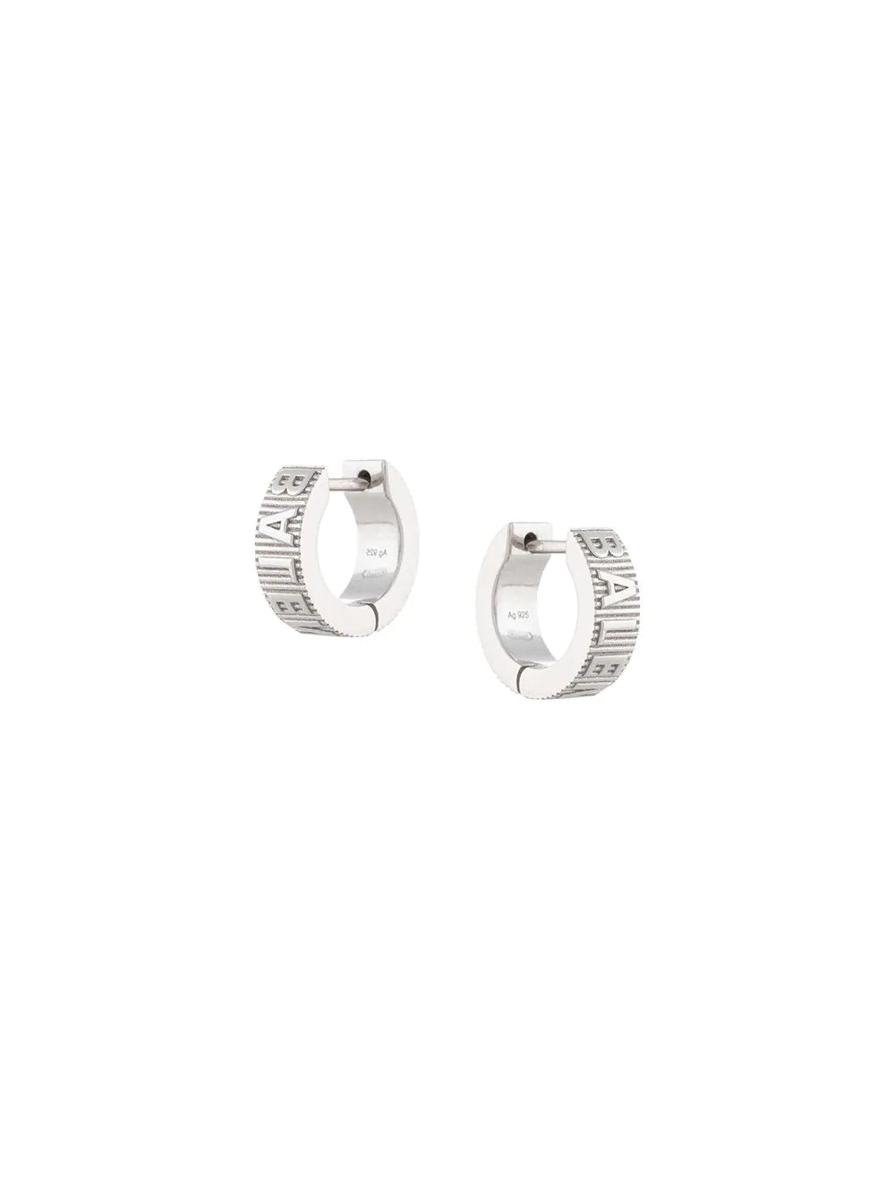 BALENCIAGA WOMEN Force Striped Logo Hoop Earrings Silver - MAISONDEFASHION.COM