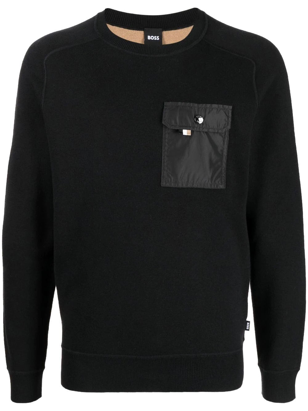 BOSS Chest Pocket Round Neck Sweater Black - MAISONDEFASHION.COM