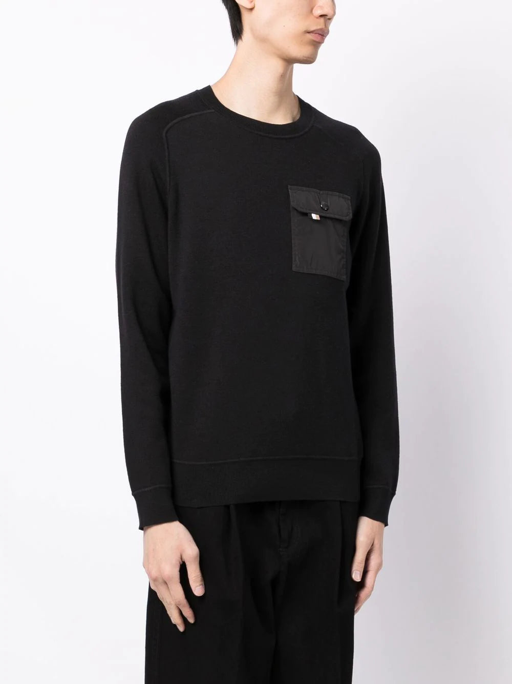 BOSS Chest Pocket Round Neck Sweater Black - MAISONDEFASHION.COM