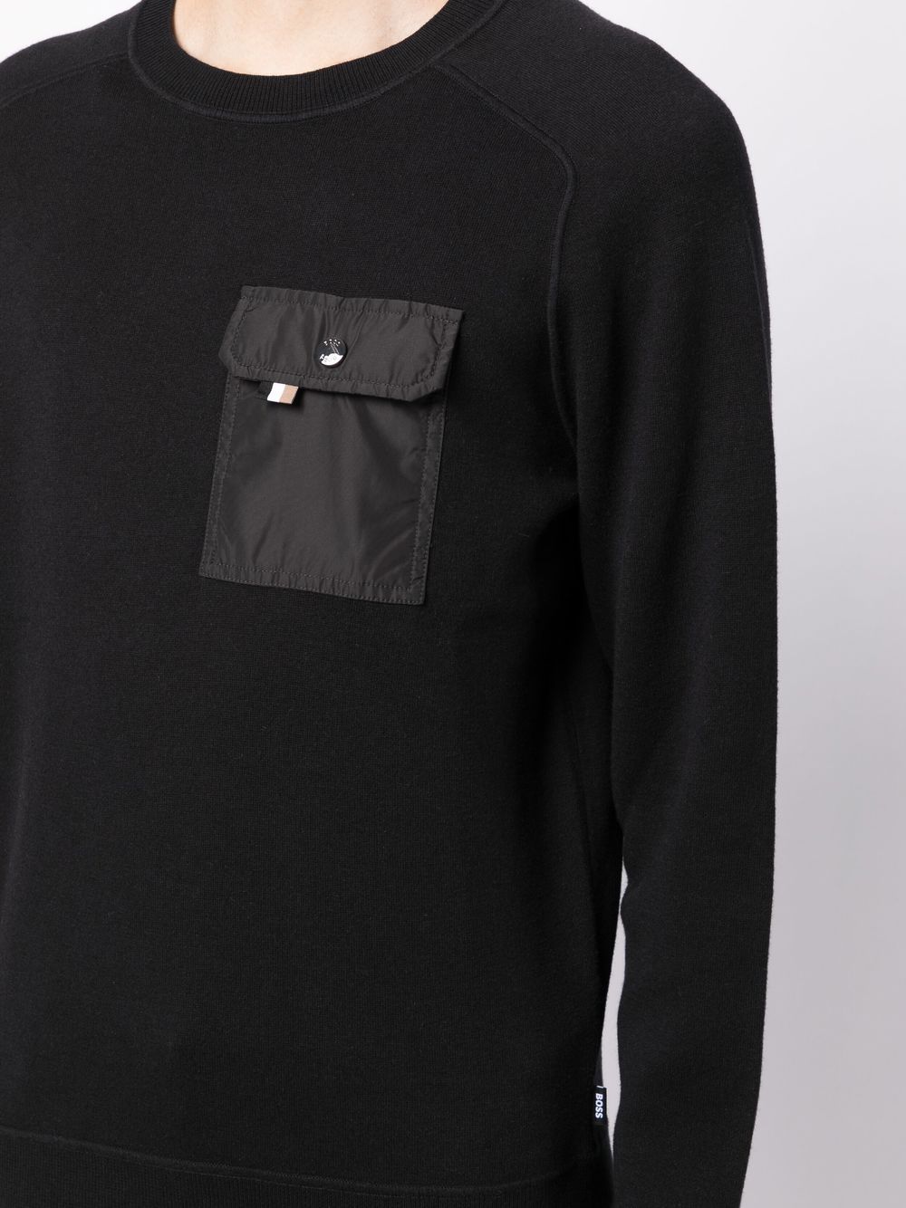 BOSS Chest Pocket Round Neck Sweater Black - MAISONDEFASHION.COM