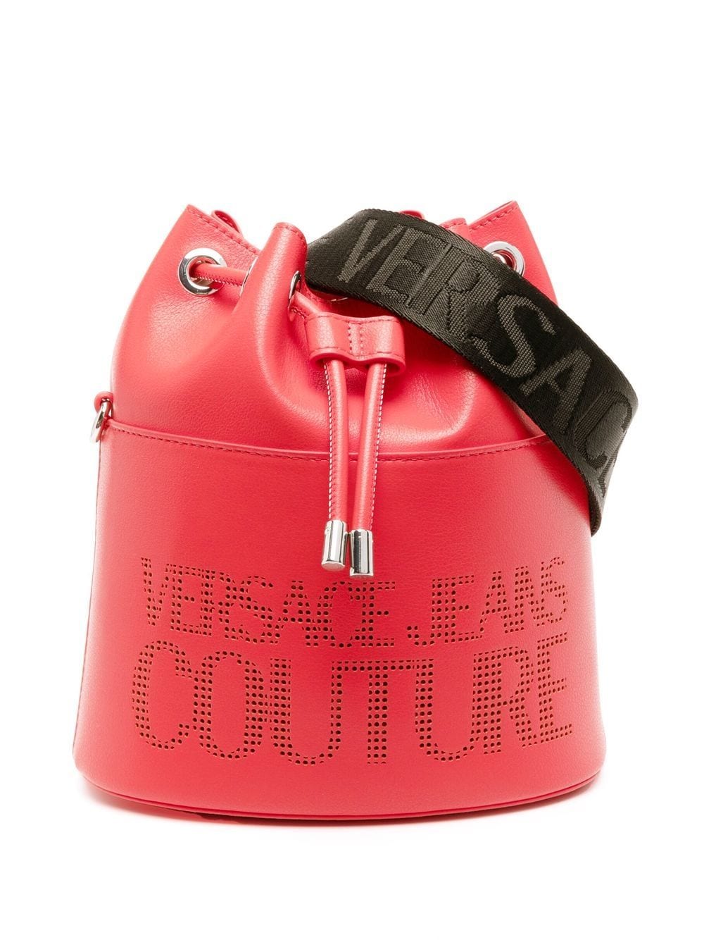 VERSACE JEANS COUTURE WOMEN Perforated-logo bucket bag Red - MAISONDEFASHION.COM