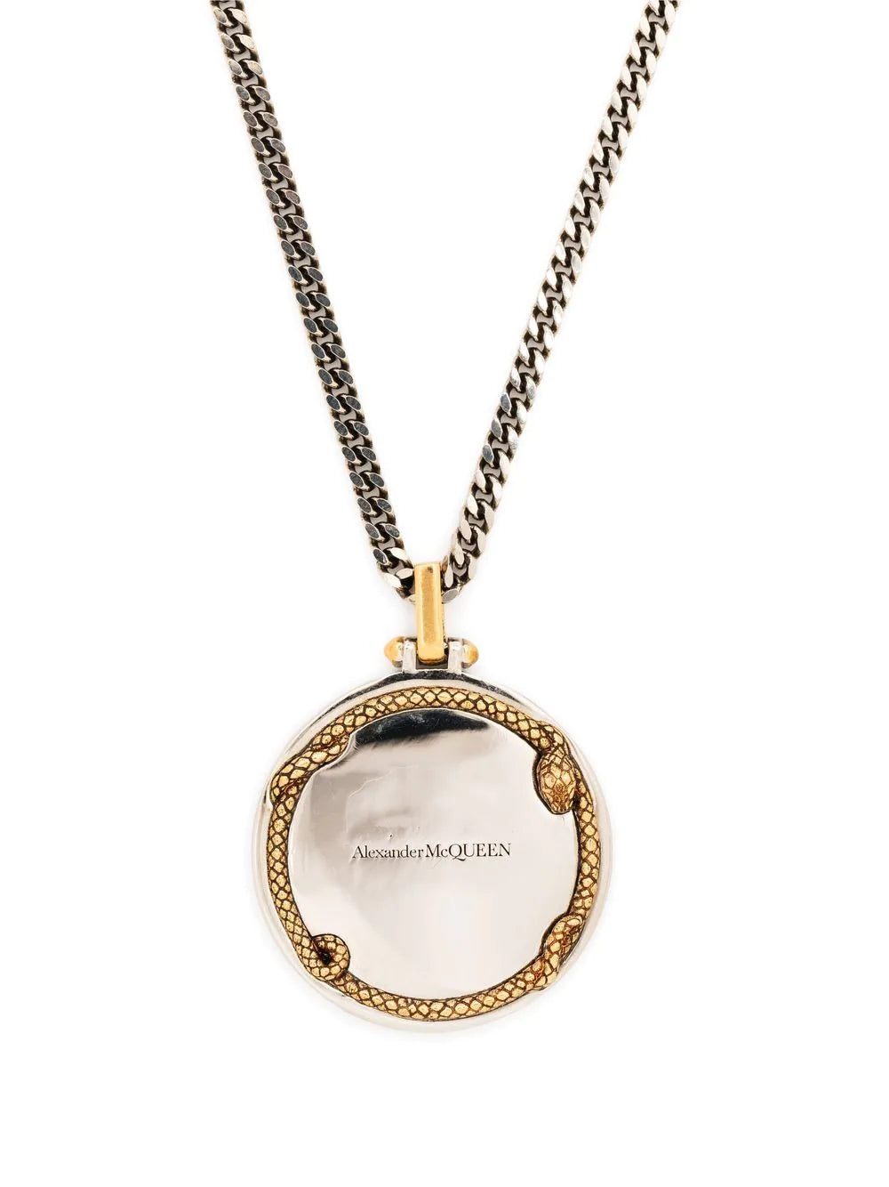 ALEXANDER MCQUEEN Engraved-logo Pendant Necklace Silver/Gold - MAISONDEFASHION.COM