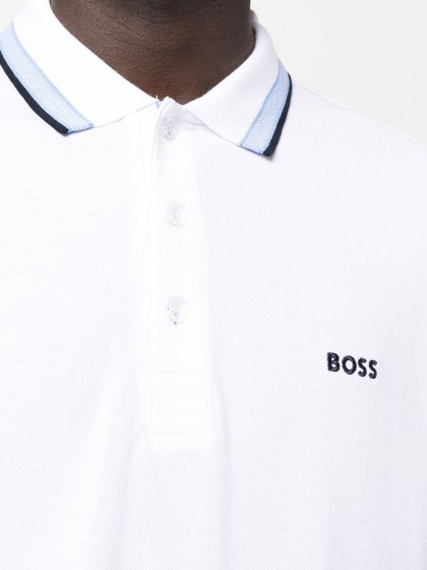 BOSS Embroidered-logo Detail Polo Shirt Natural - MAISONDEFASHION.COM