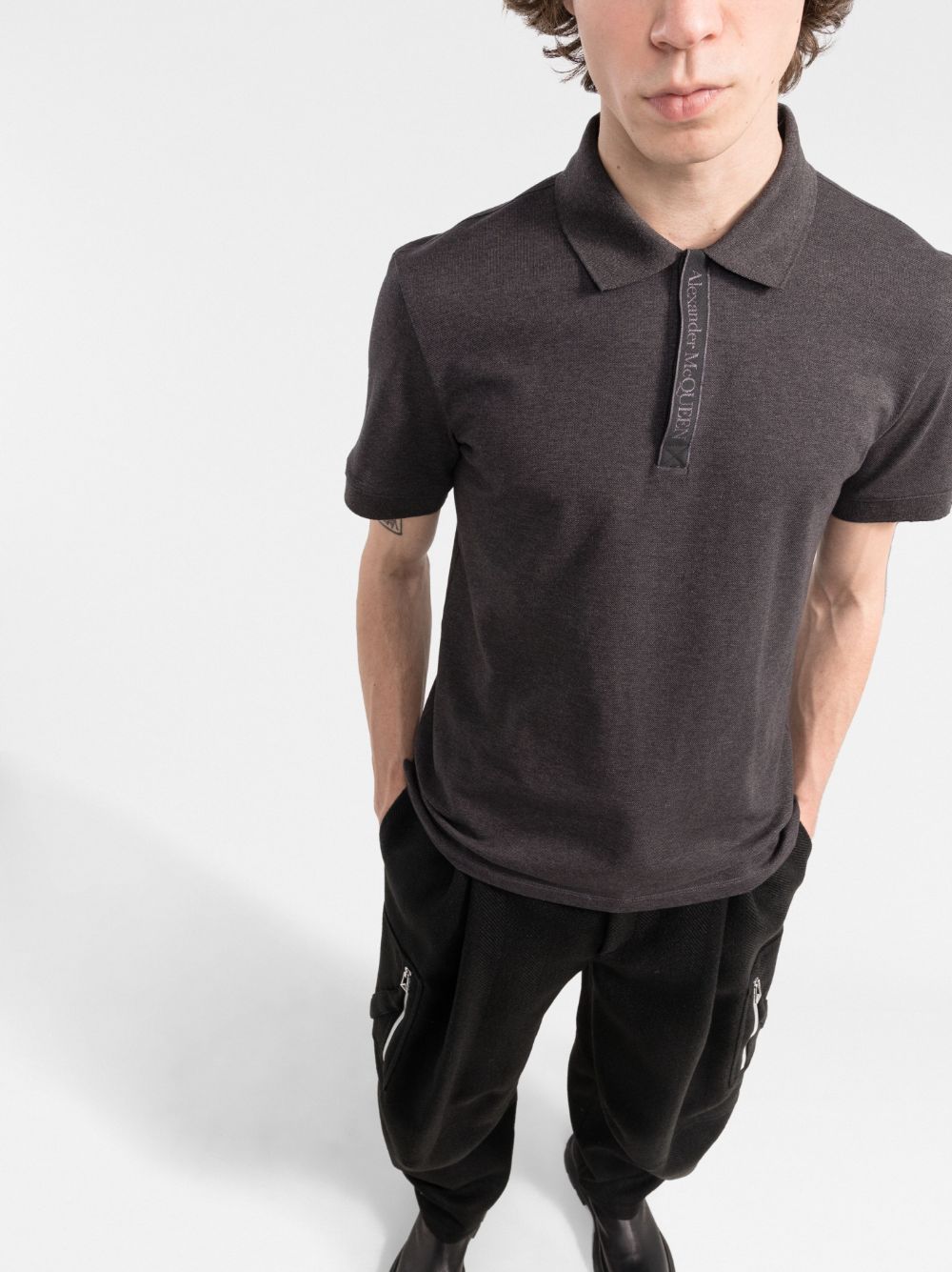 ALEXANDER MCQUEEN Logo Tape Polo Shirt Charcoal - MAISONDEFASHION.COM