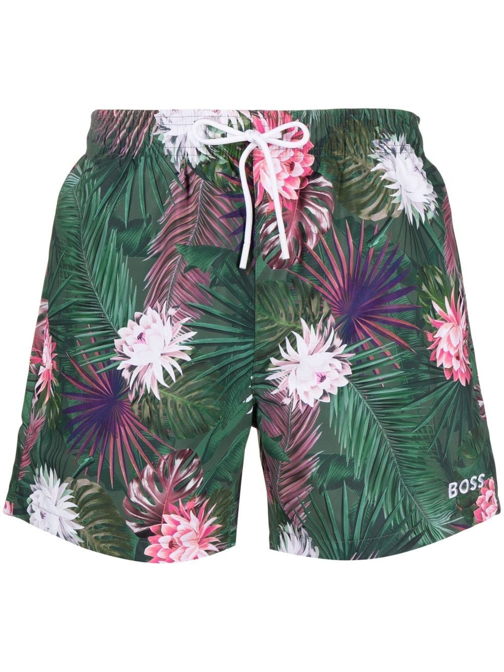 BOSS Floral-print Swim Shorts Green - MAISONDEFASHION.COM