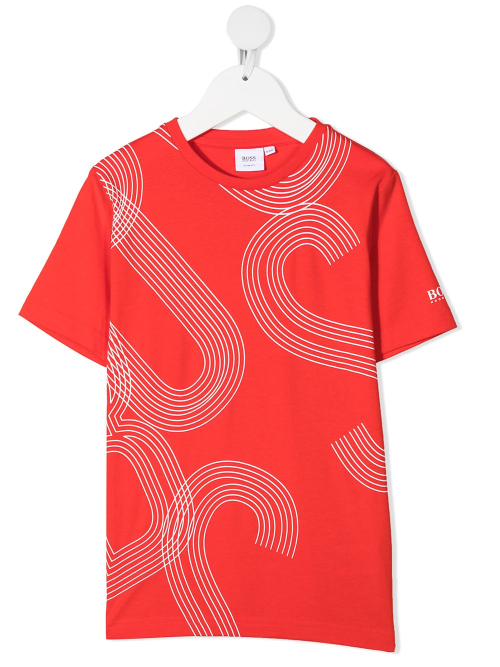 BOSS KIDS Logo-print Cotton T-shirt Red - MAISONDEFASHION.COM