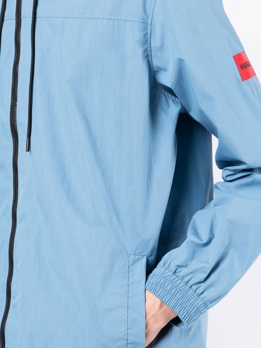 HUGO Zip-up Logo Hooded Jacket Medium Blue - MAISONDEFASHION.COM