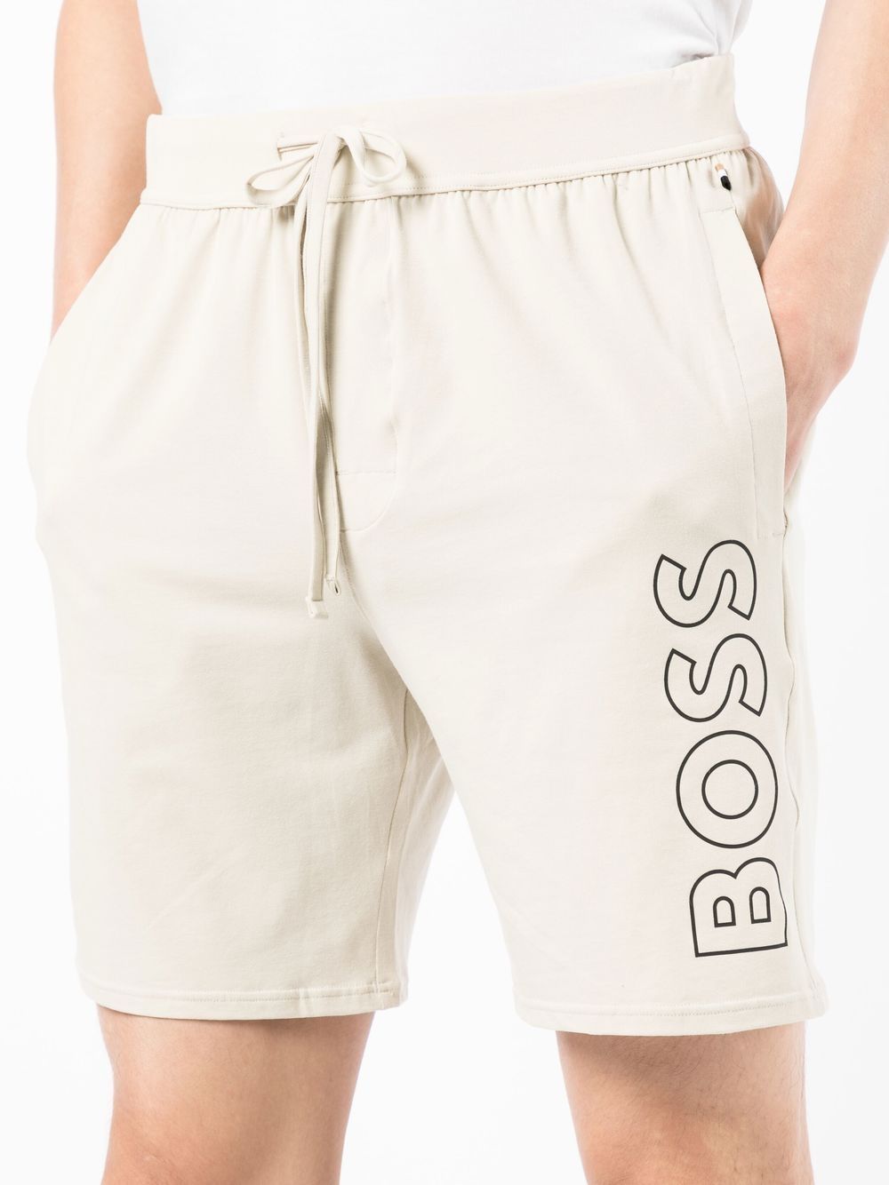 BOSS Identity Logo-print Shorts Light Beige - MAISONDEFASHION.COM