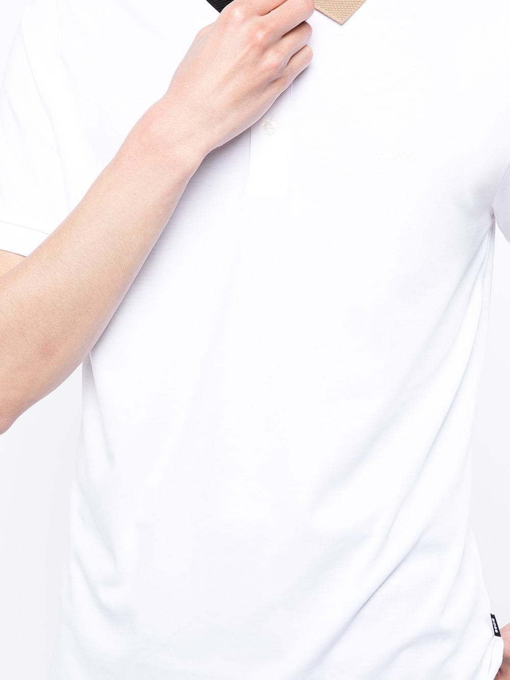 BOSS Colour-block Collar Polo Shirt White - MAISONDEFASHION.COM