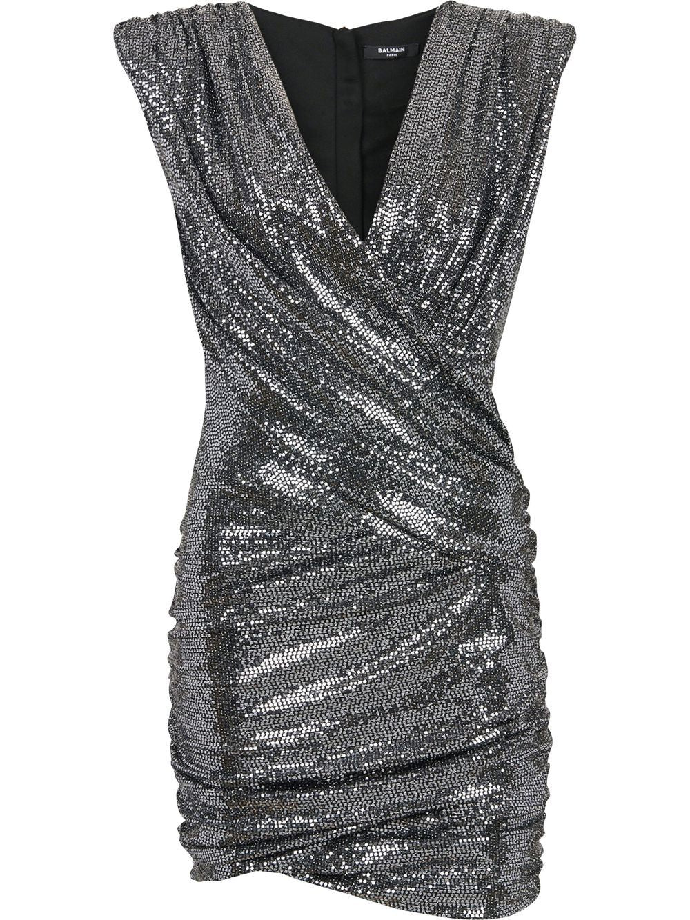 BALMAIN WOMEN Wrap Sleeveless Mini Dress Silver - MAISONDEFASHION.COM